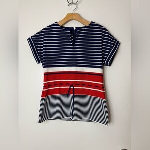 Mr. Mench vintage, all American girl, red, white, blue striped polyester top M